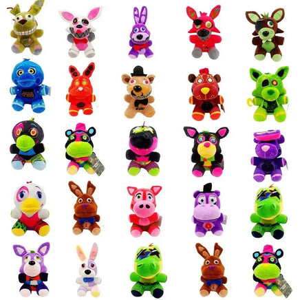 Assorted NAF plush toys featuring colorful and detailed designs, perfect for cuddling and play.