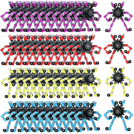 Transformable Fingertip Spinners - 64 Pack in multicolor design with spider-like arms, ideal for portable sensory stress relief and group fun.