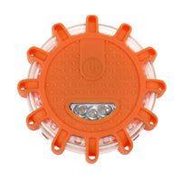 Orange LED emergency car light with a textured surface and integrated LED bulbs, designed for roadside safety.