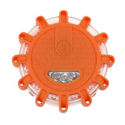 Orange LED emergency car light with a textured surface and integrated LED bulbs, designed for roadside safety.