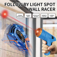 Wall-climbing anti gravity car toy with laser pointer remote control, featuring strong adsorption and 360-degree rotation.