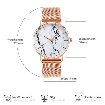 Fashion Rose Gold Mesh Band Creative Marble Female Wrist Watch Luxury Women Quartz Watches Gifts Relogio Feminino | ORANGE KNIGHT & CO.