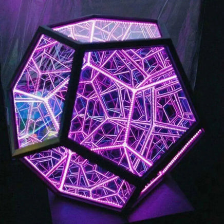 Purple-themed Infinite Dodecahedron Color Art Light showcasing mesmerizing infinite reflections, a unique decorative lamp for any space.