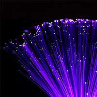 Close-up of LED fiber optic lamp with glowing purple light tips, showcasing its vibrant and dynamic lighting effect.