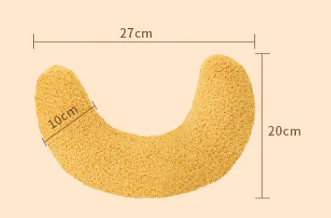 Yellow U-shaped pet pillow with dimensions
