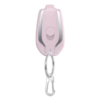 Pink 1500mAh emergency power bank with a keyring attachment, combining functionality with a stylish design.