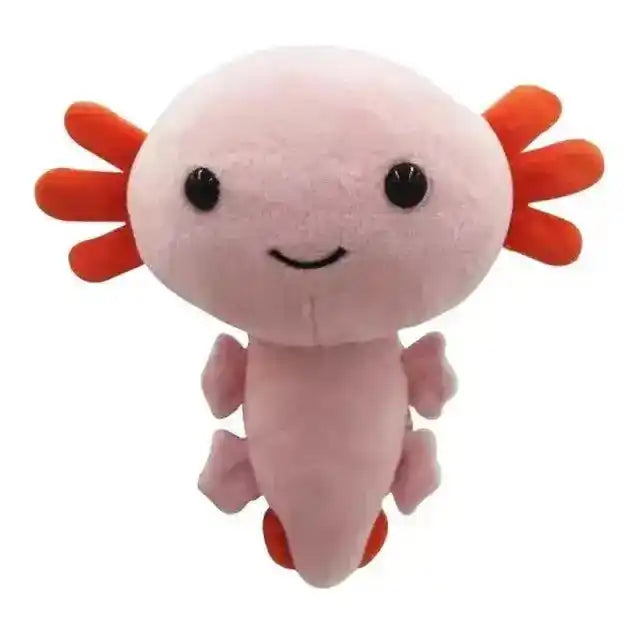 Light pink anime axolotl plush toy with orange gills, featuring a cheerful design, perfect for kids and collectors.