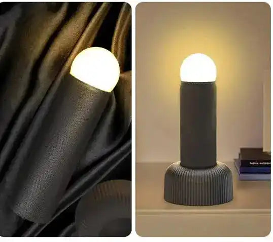 Black hand pull night lamp glowing softly in a dark setting, showcasing its ambient lighting capabilities for bedrooms or liv