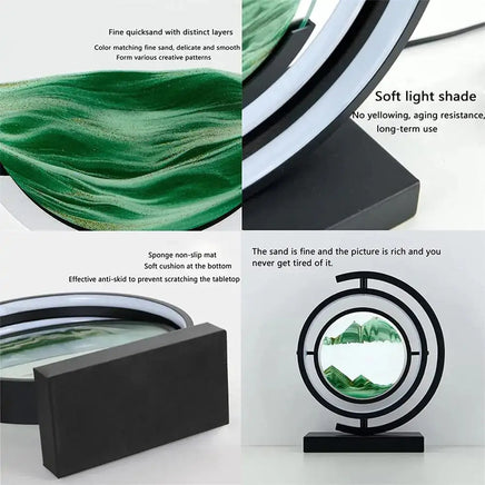 3D Quicksand Table Lamp with mesmerizing green quicksand patterns, soft light shade, and anti-slip base for durability and elegance.