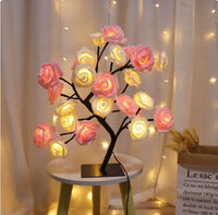 Romantic Rose Tree Lamp with pink and white LED roses, adding a soft and romantic glow to bedroom or living room decor.