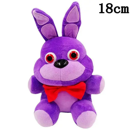 Purple rabbit NAF plush toy with a red bow tie and cheerful expression, designed for cuddly comfort.