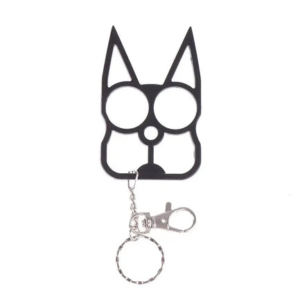 Black Portable Cute Cat Multifunction Outdoor Gadgets Keychain featuring a durable key ring and clip for multifunctional use.