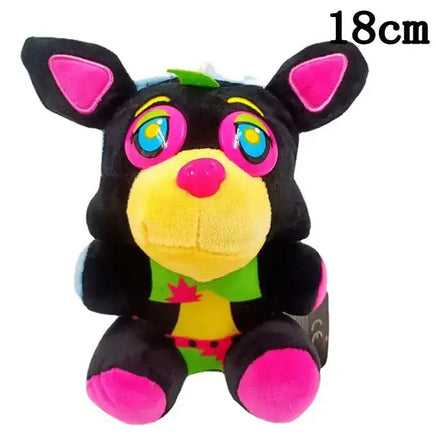 Black and neon-colored dog NAF plush toy with vibrant accents, perfect for playful adventures, 18cm tall.