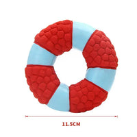 Durable squeaky dog toy in a red and blue circular design, measuring 11.5 cm, ideal for interactive pet play and entertainment.