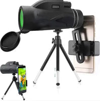 Telescope for Smartphones mounted on a tripod with a phone attached, showcasing its powerful zoom capabilities for capturing distant objects.