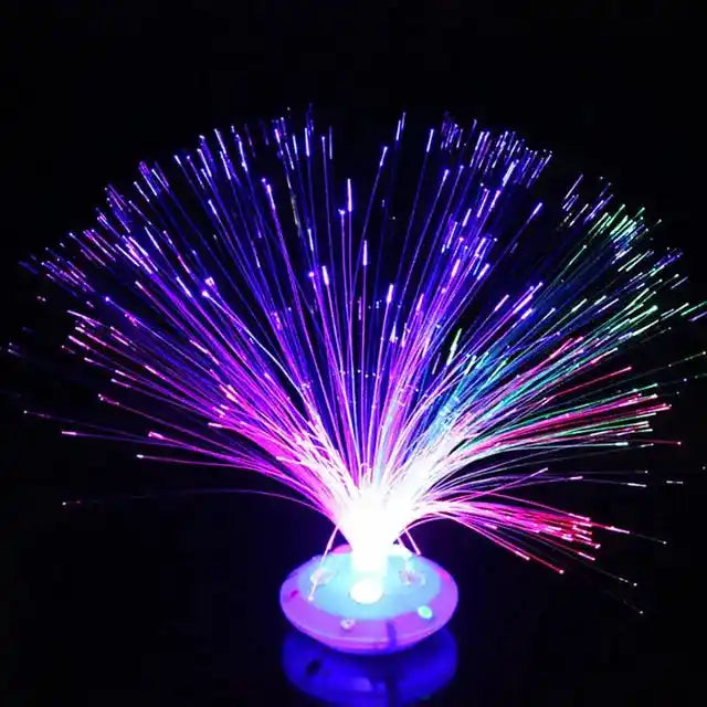 LED fiber optic lamp featuring vibrant multicolor light patterns with pink, purple, and blue hues for decorative lighting.