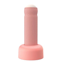 Pink hand pull small night lamp with a ribbed base and glowing top, designed for ambient lighting and modern home decor.