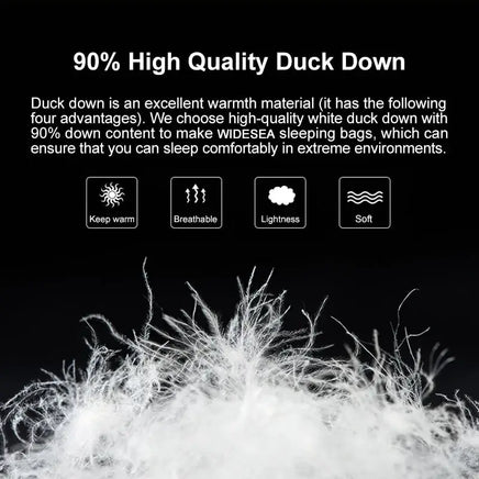 Close-up of high-quality 90% white duck down filling, highlighting warmth, breathability, and softness. Ensures comfort in extreme environments.