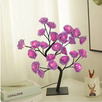 Romantic Rose Tree Lamp with vibrant purple LED roses, adding a colorful and romantic touch to bedroom decor.