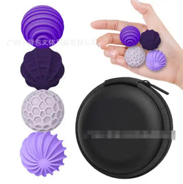 Purple and lavender sensory magnetic ball toy set for kids ages 4-6, featuring textured silicone balls and a round black carrying case.