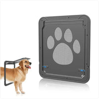 Durable Pet-Safe Anti-Chew Screen Door with magnetic closure and paw design, shown with a golden retriever for pet-friendly home use.
