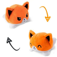 Orange fox double-sided plush toy with reversible angry and happy expressions. Cute and cuddly from Shop Name.