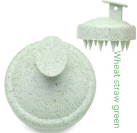 Green wheat straw soft rubber shampoo brush with detachable bristle head and eco-friendly material for hair care.