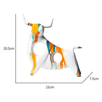 Modern Art Graffiti Cow Figurine with white and orange abstract design, measuring 21cm x 20.5cm x 7.5cm for decor.