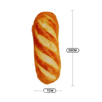 Baguette-shaped Meat Games Pet Toy with realistic bread design, measuring 20cm in length and 7cm in width for dogs.