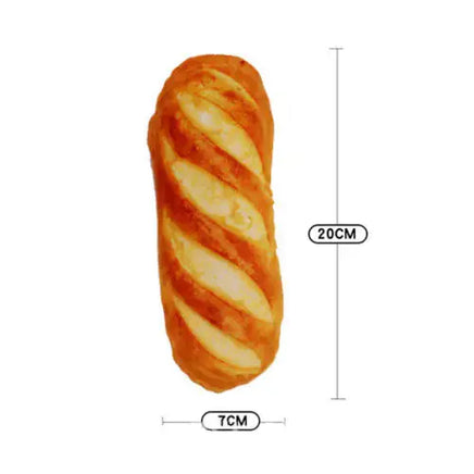 Baguette-shaped Meat Games Pet Toy with realistic bread design, measuring 20cm in length and 7cm in width for dogs.