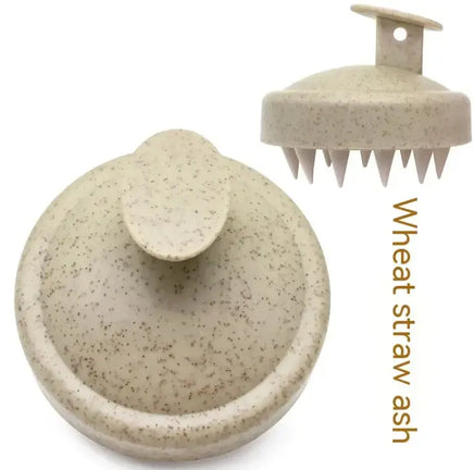 Beige wheat straw ash soft rubber shampoo brush with soft bristles and eco-friendly material for hair care.