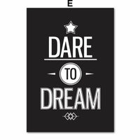 Black and white motivational wall art canvas with the quote 'Dare to Dream' in bold typography, perfect for inspiring any space.