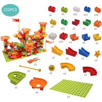 222-piece marble race run block toy set featuring vibrant blocks, slides, and baseplate for engaging building activities.