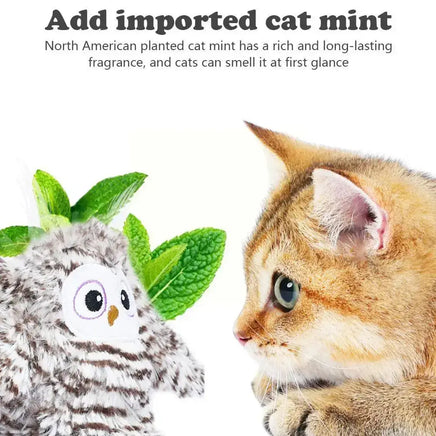 Owl cat toy infused with North American cat mint, designed to attract cats with its rich and long-lasting fragrance.