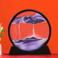 Moving Sand Art Picture Frame with dynamic purple and black sand creating mesmerizing patterns against a vibrant red background.