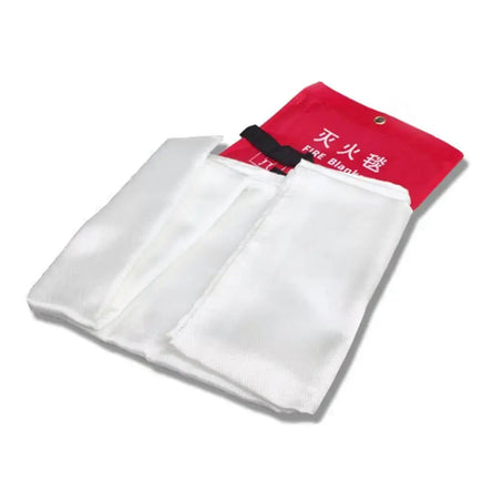 Unfolded white Fire Blanket Emergency Fiberglass Cloth with red packaging, designed for fire suppression and emergency use.