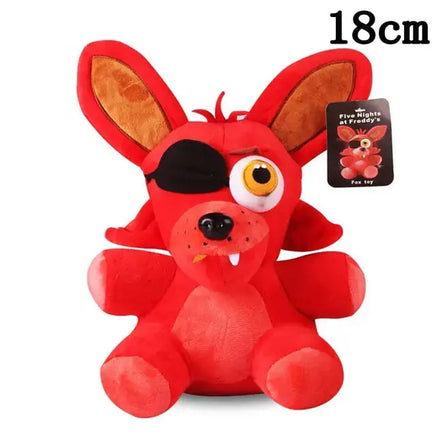 Red fox NAF plush toy with an eye patch and playful details, perfect for fans of unique characters, 18cm tall.