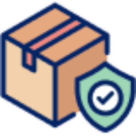 Illustration of a cardboard box with a shield featuring a checkmark, symbolizing secure package protection by ORANGE KNIGHT & CO.