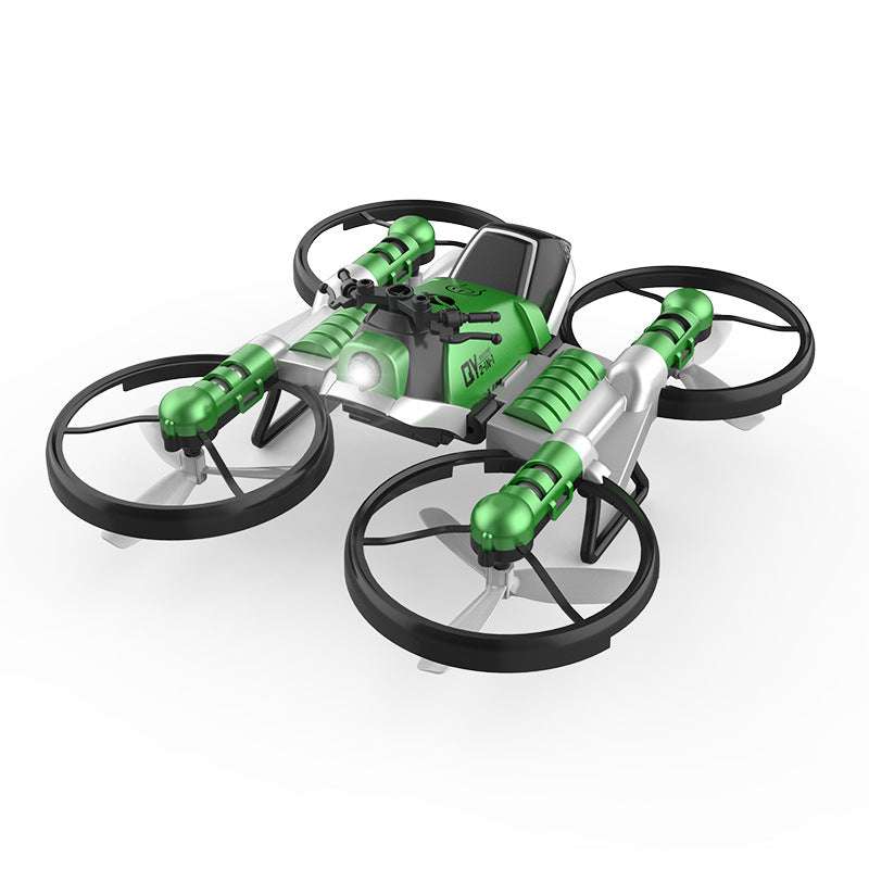 Green transforming motorcycle drone toy with remote control