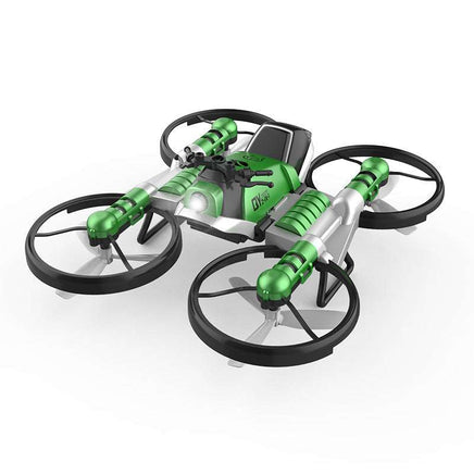 Green transforming motorcycle drone toy with remote control