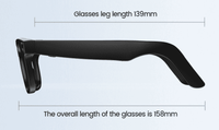 Technical diagram of smart glasses with measurements and overall length