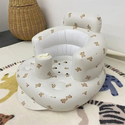 Inflatable baby chair with teddy bear print for dining and bath