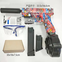 American flag-themed automatic airsoft gun toy set with goggles, magazines, and a charger, perfect for kids' play.