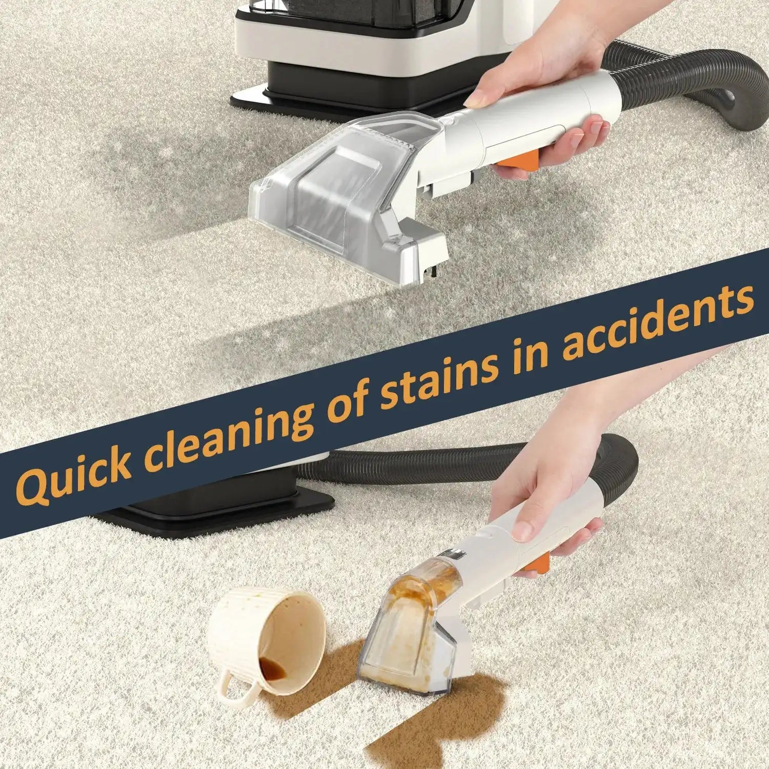 Automatic Water Spray Cleaning Tool quickly removes stains from carpets using powerful suction and water spray for fast cleanup.