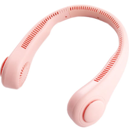 Mini Bladeless Neck Fan Outdoor in pink, lightweight and ergonomic design for hands-free cooling. Quiet, rechargeable fan ideal for outdoor comfort.