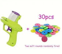 Green Interactive Cat Toy Launcher with 30 foam discs. Soft rounds ensure safe and interactive indoor play for cats.