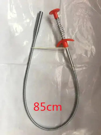 Black-coated 90CM spring pipe dredging tool with a red handle, designed for effective household drain cleaning.