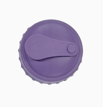 Purple leak-proof silicone can lid with flip-top seal for carbonated beverage freshness. Durable and waterproof for reusable use.