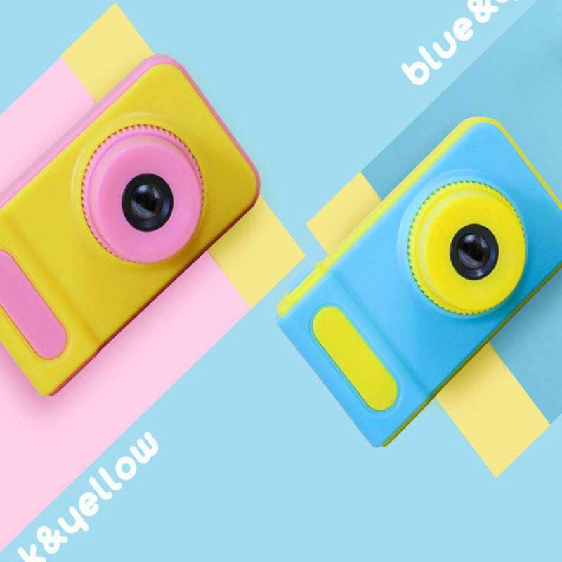 Colorful kids camera on blue background