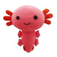 Red anime axolotl plush toy with orange gills, featuring a cheerful expression, great for gifting or decor.